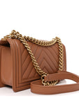 Caviar Chevron Quilted Medium Boy Flap Brown