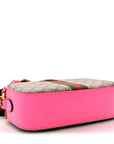 GG Supreme Monogram Textured Dollar Calfskin Web Ophidia Small Crossbody Bag Beige Ebony Fuchsia