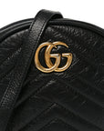 Azalea Calfskin Matelasse Heart Mini GG Marmont Round Shoulder Bag Black