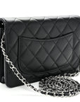 Lambskin Quilted Enamel CC Wallet on Chain WOC Black