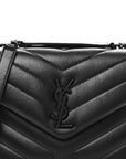 Calfskin Y Quilted Monogram Monochrome Small Loulou Chain Satchel Black