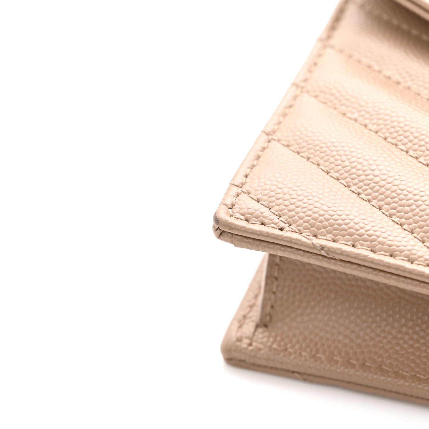Grain De Poudre Matelasse Chevron Monogram Envelope Chain Wallet Dark Beige