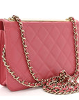 Lambskin Quilted Trendy CC Wallet On Chain WOC Bright Pink