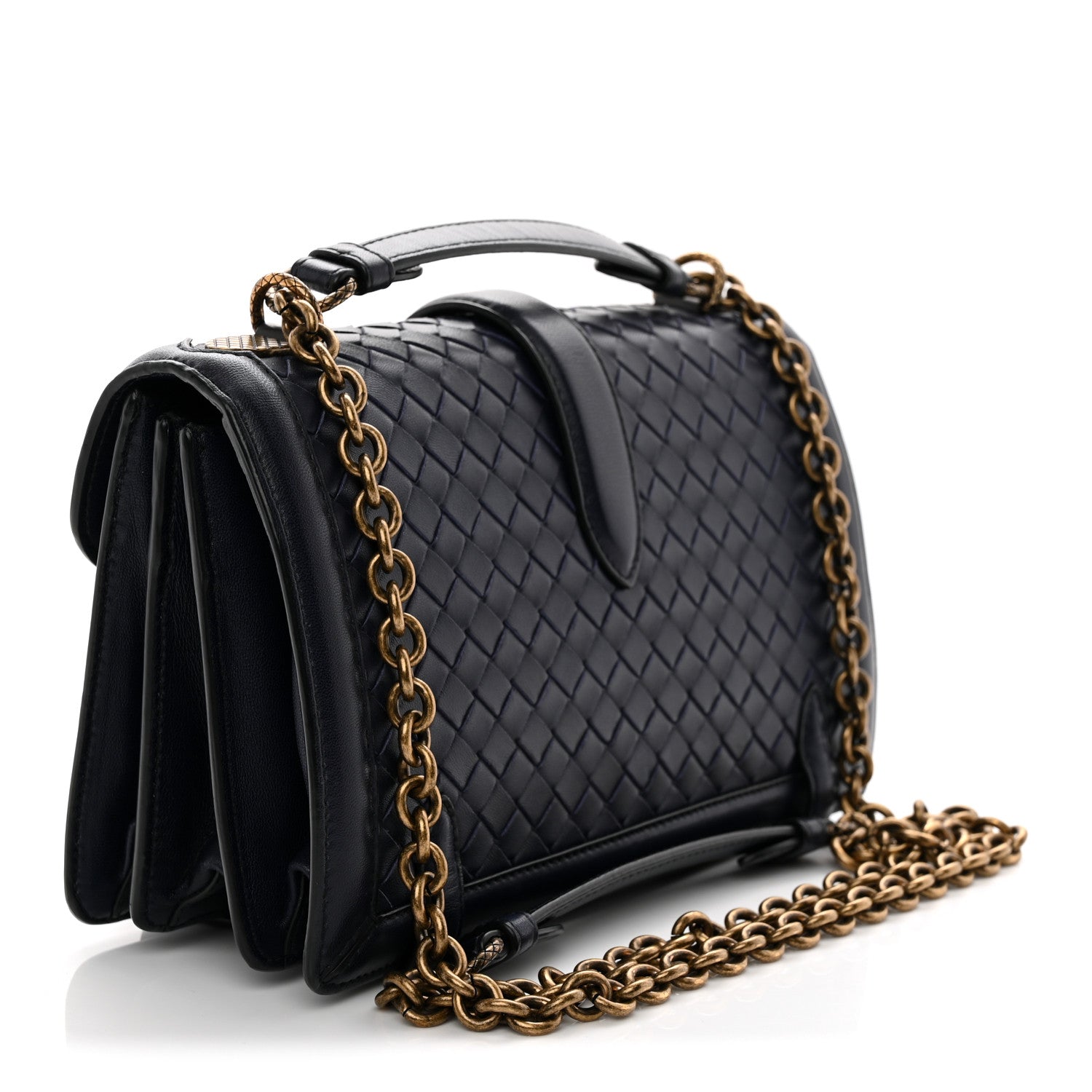French Calfskin Intrecciato City Knot Bag Sapphire