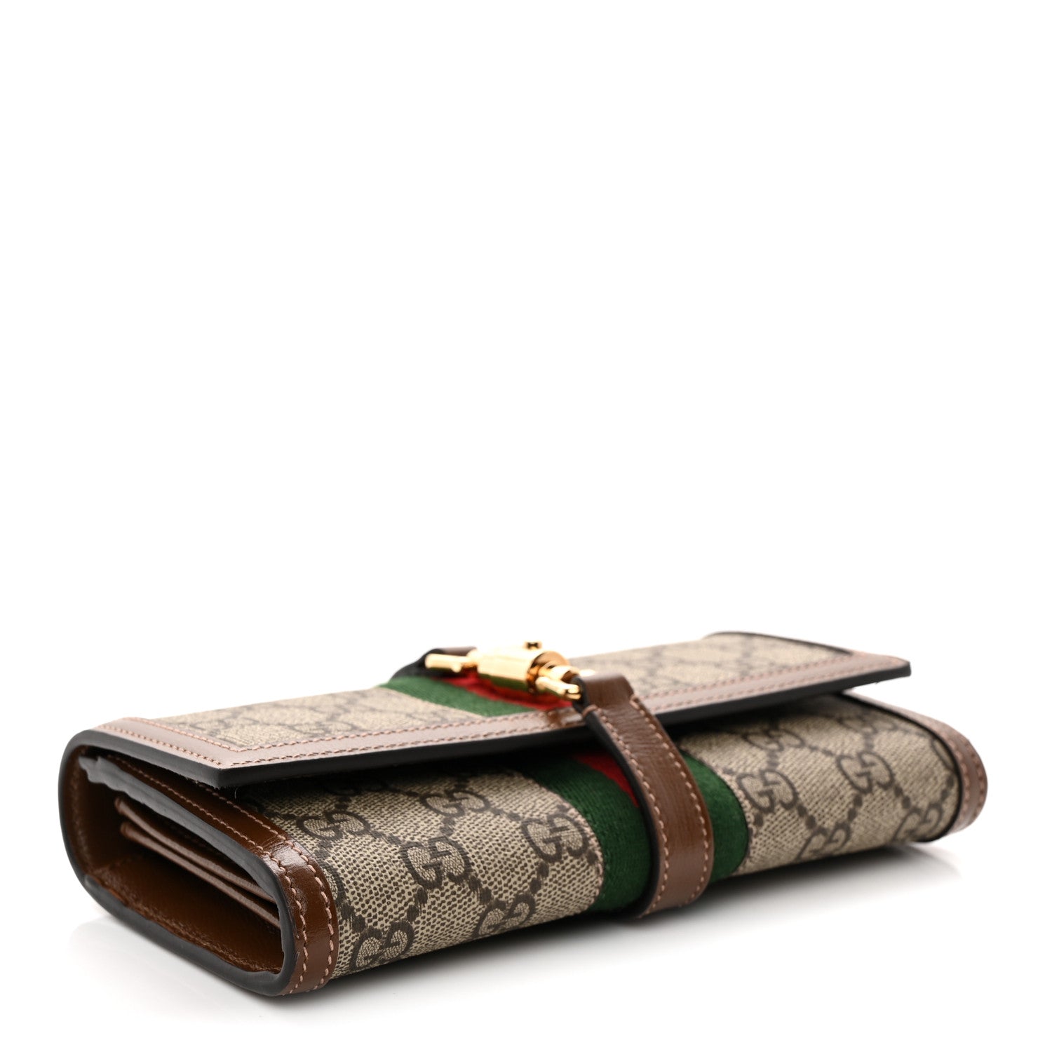 GG Supreme Monogram Azalea Calfskin Web Jackie 1961 Chain Wallet Beige Ebony Brown Sugar