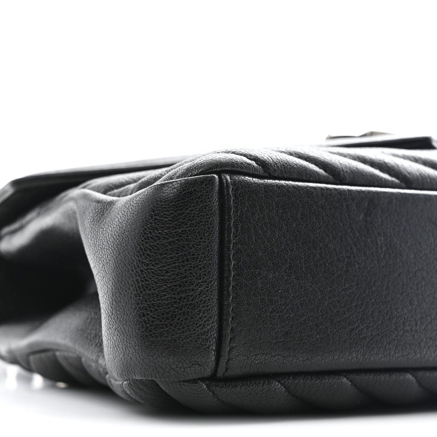Sheepskin Matelasse Chevron Monogram Medium College Bag Black