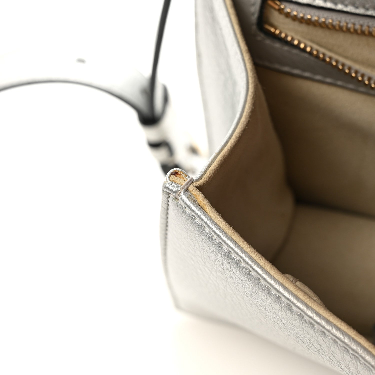 Metallic Grained Calfskin D1ORama Wallet on Chain Pouch Silver
