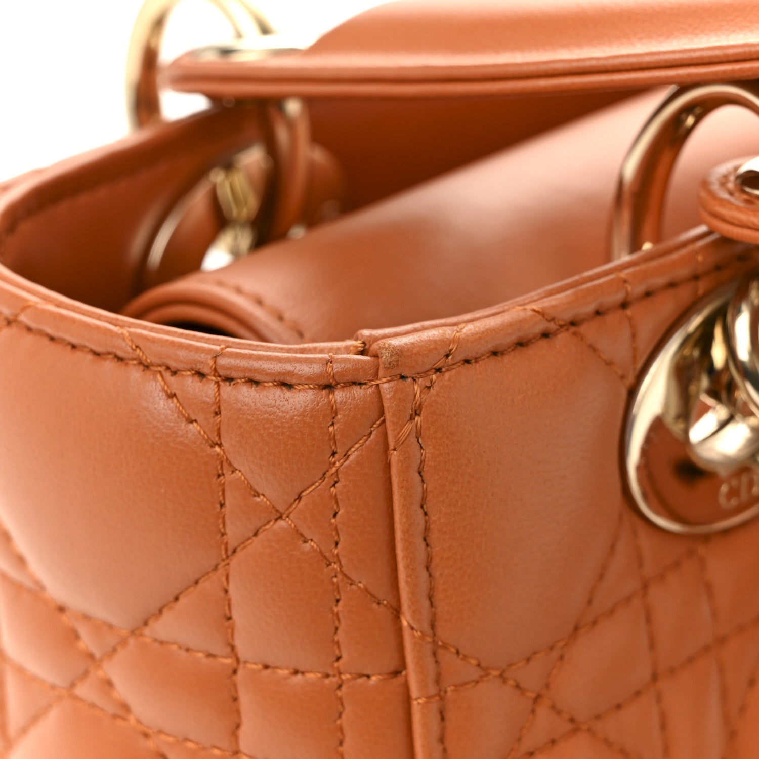 Lambskin Cannage Small Lucky Badges My Lady D1OR Orange