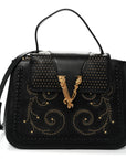 Vitello Western Studded Virtus Top Handle Shoulder Bag Black