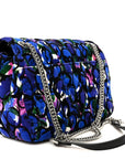Velvet Floral Quilted M BB Round Shoulder Bag Bleu