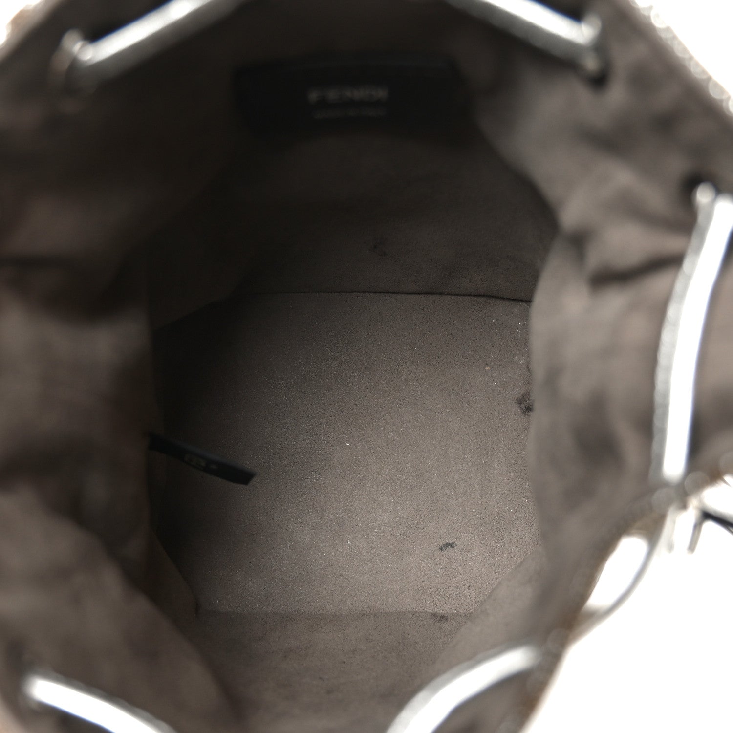 Vitello Catalan Mirror Canvas Fabric Jacquard FF 1974 Mini Mon Tresor Bucket Bag Ebano Argento