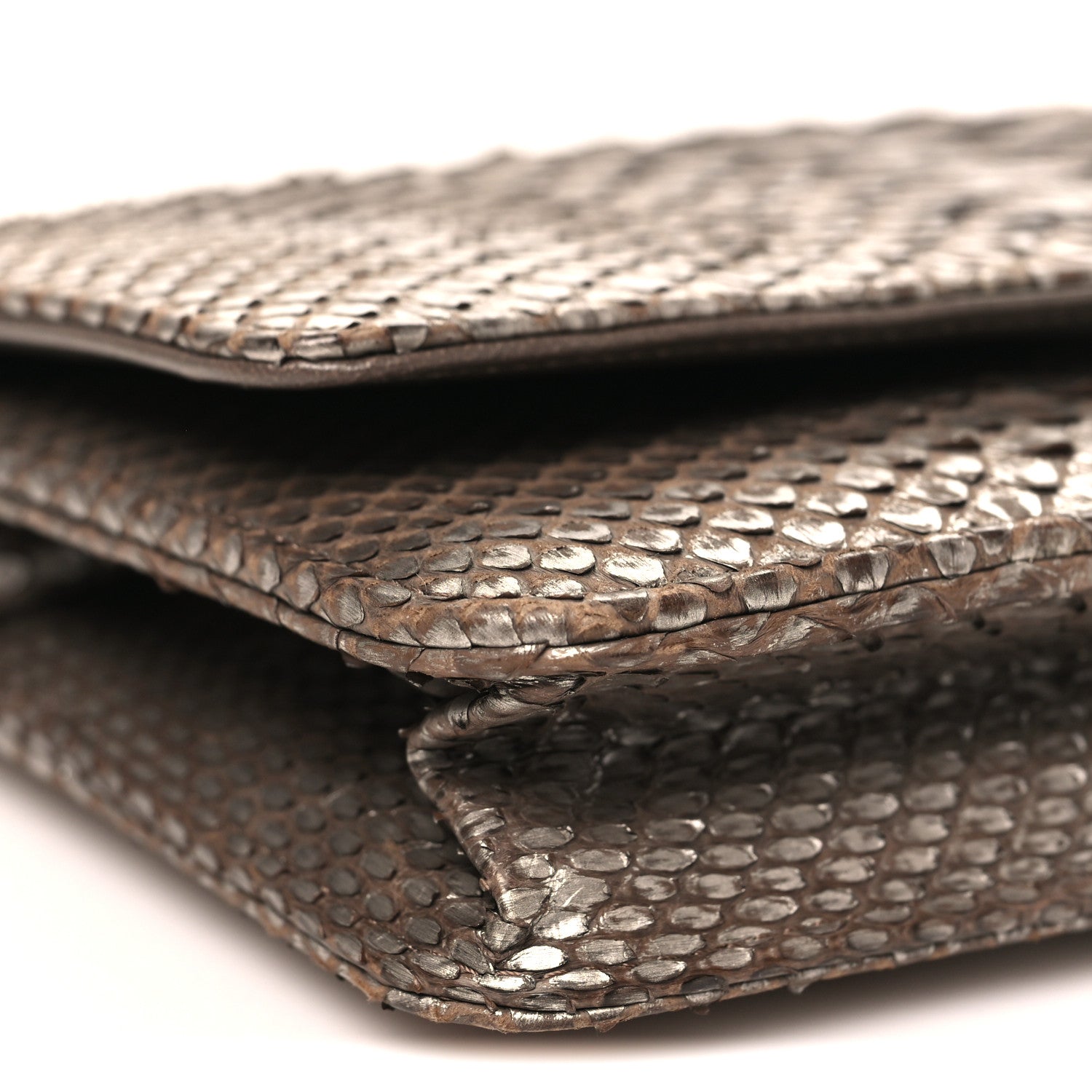 Snakeskin Wallet On Chain WOC Brown Silver