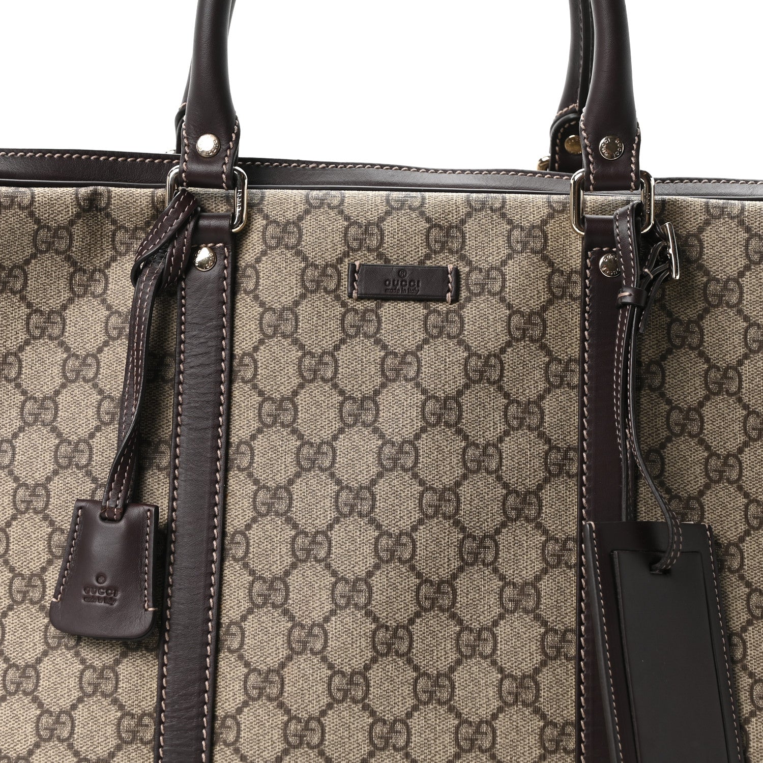 GG Supreme Monogram Medium Double Handle Briefcase Dark Brown