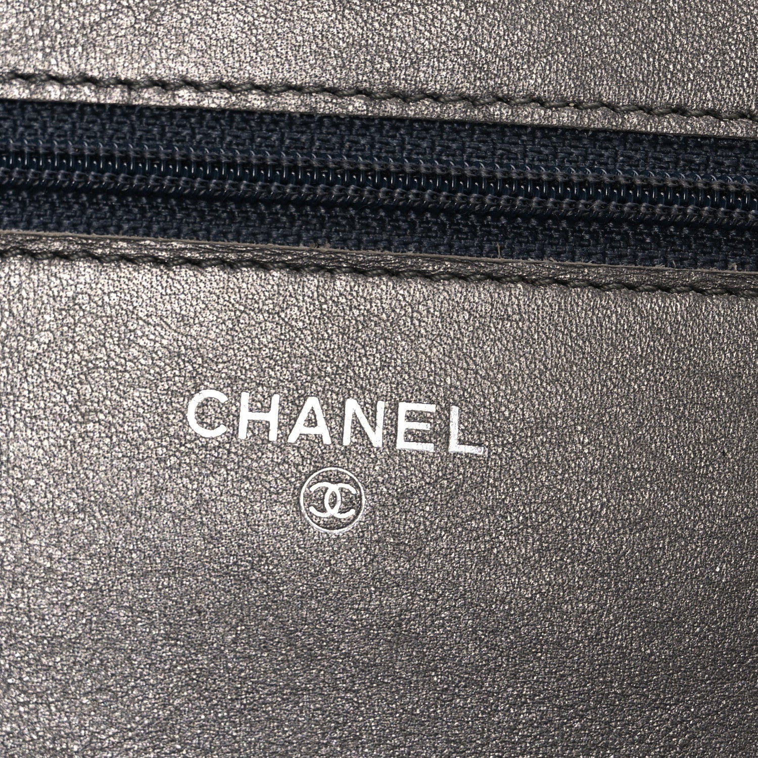 Metallic Caviar Timeless CC Wallet On Chain WOC Grey
