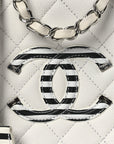 Caviar Quilted Striped Medium CC Filigree Vanity Case White Black