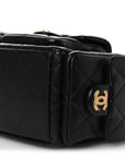 Shiny Lambskin Quilted Trendy Pockets Hobo Black
