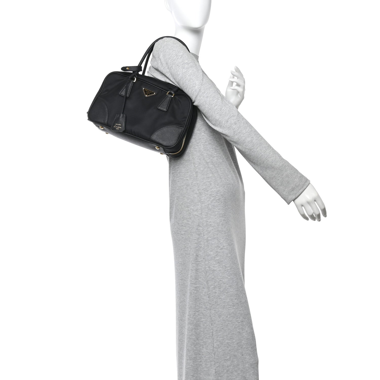 Re-Nylon Saffiano Medium Re-Edition 1978 Two Handle Bag Black