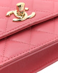 Lambskin Quilted Trendy CC Wallet On Chain WOC Bright Pink