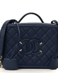 Caviar Quilted Medium CC Filigree Vanity Case Navy