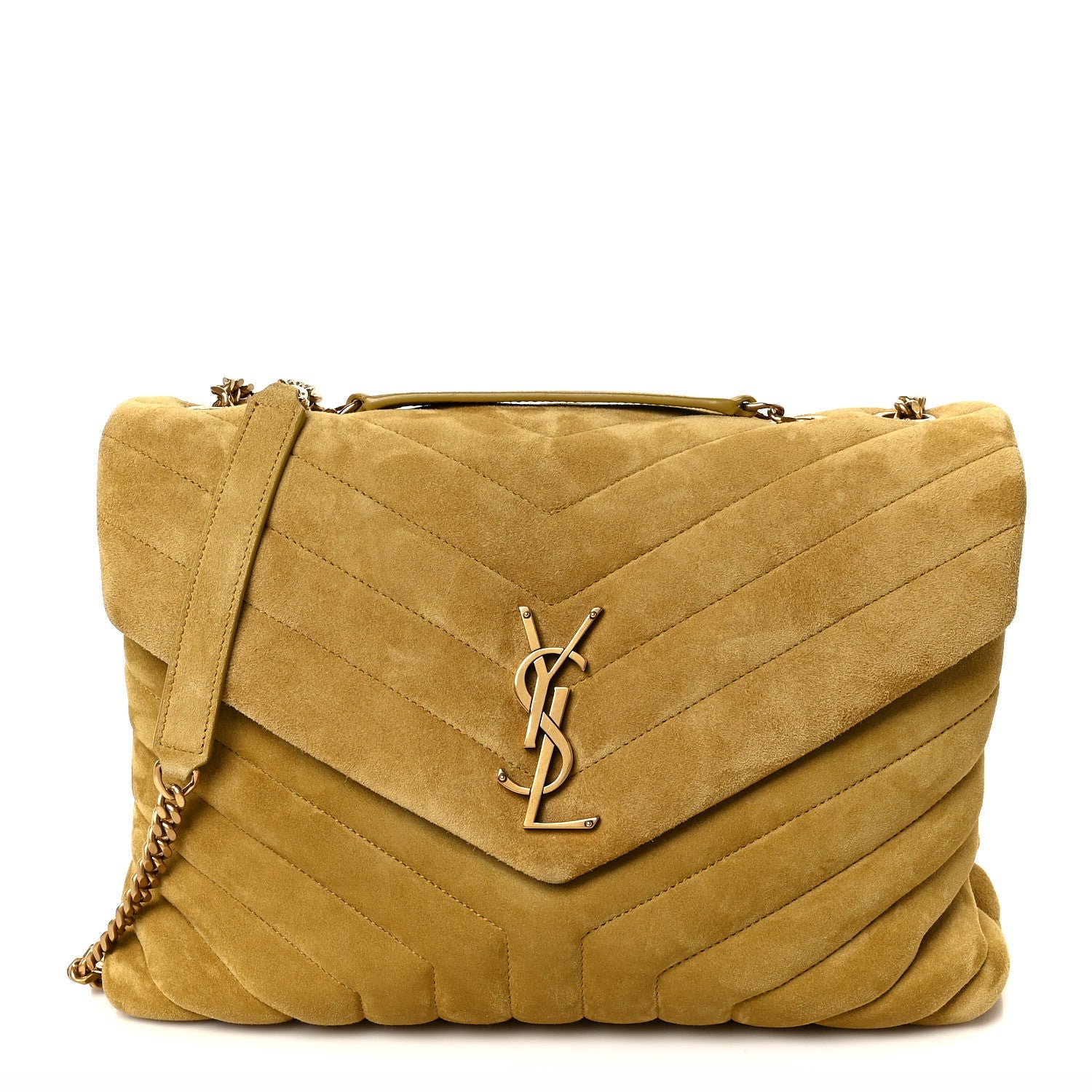 Suede Y Quilted Monogram Medium Loulou Chain Satchel Chartreuse