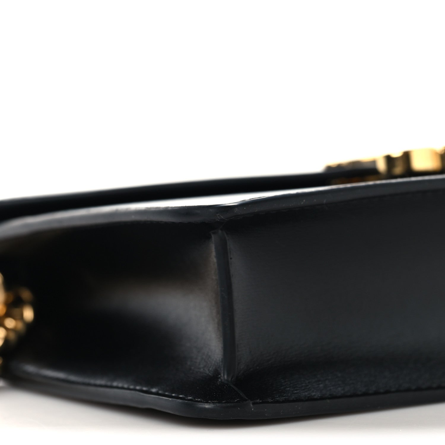 Shiny Calfskin Triomphe Margo Wallet on Chain Black
