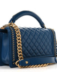 Calfskin Quilted Medium Boy Top Handle Flap Blue