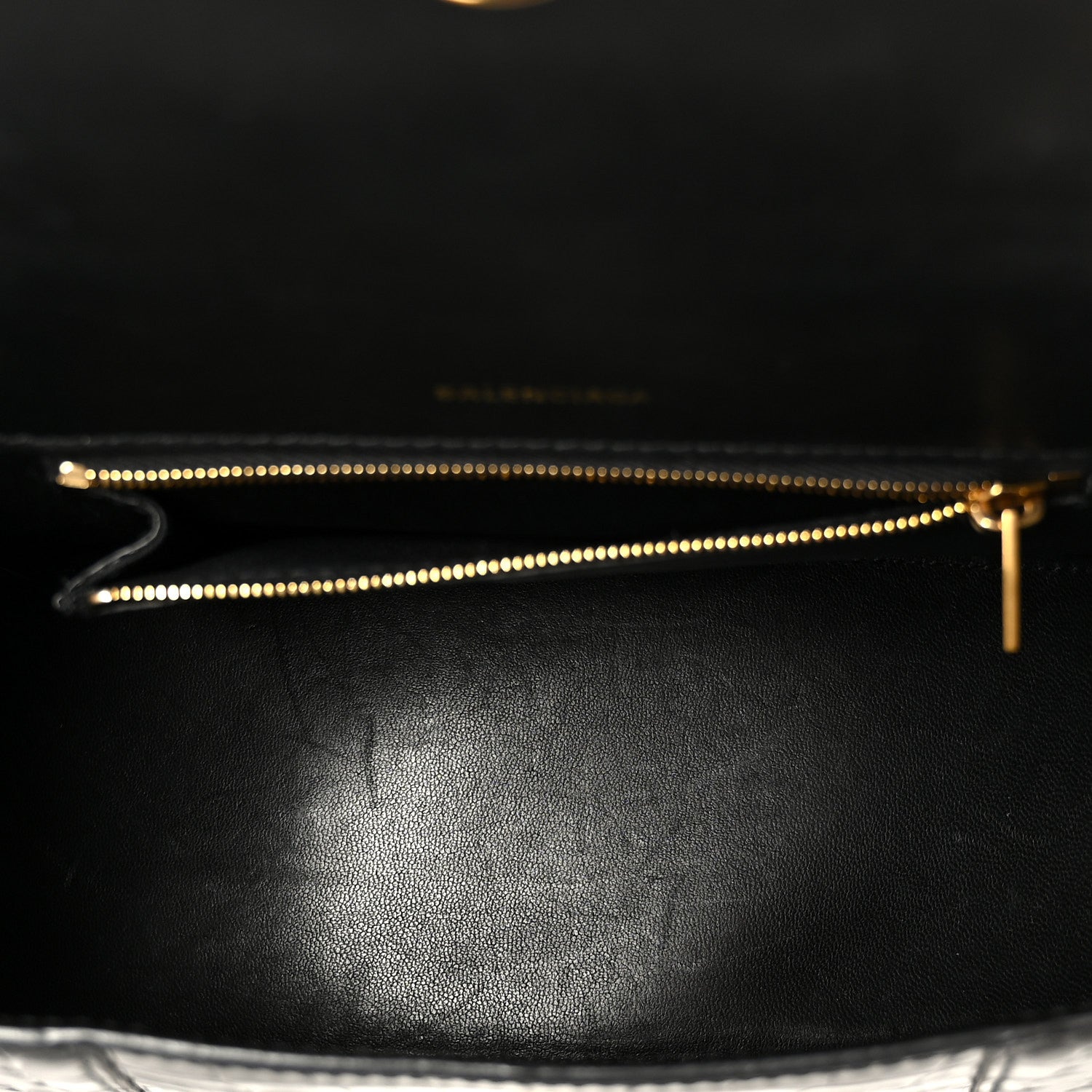 Shiny Calfskin Crocodile Embossed Small Hourglass Top Handle Bag Black