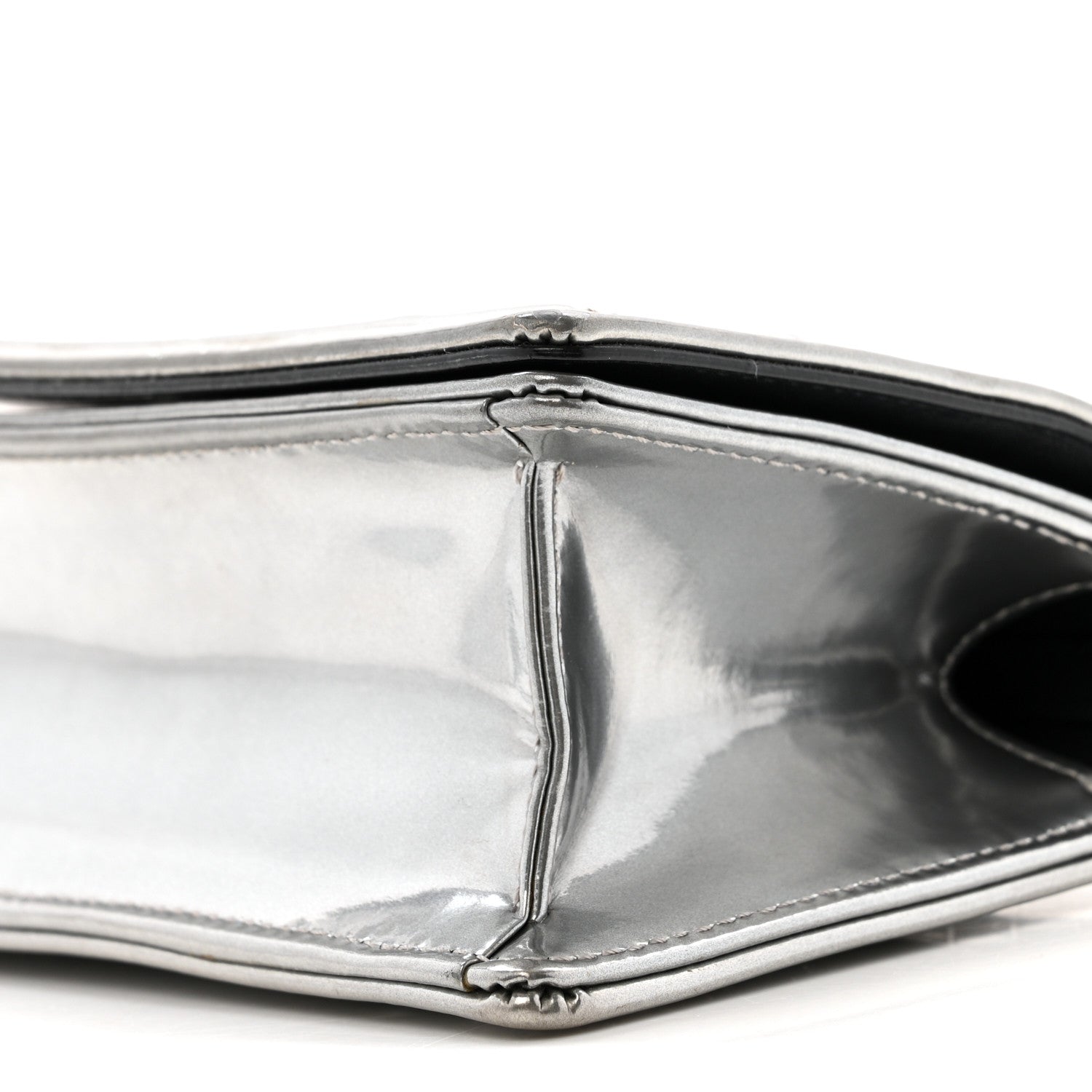 Metallic Patent Micro-Cannage Baby D1ORama Flap Bag Silver