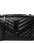 Calfskin Y Quilted Monogram Monochrome Medium Loulou Chain Satchel Black