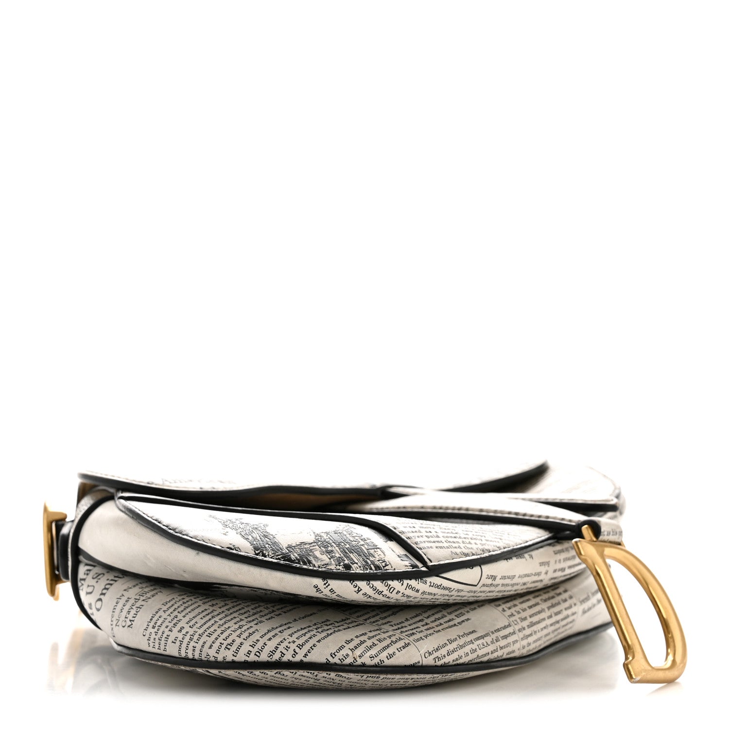 Calfskin Newspaper Printed Saddle Bag Black White