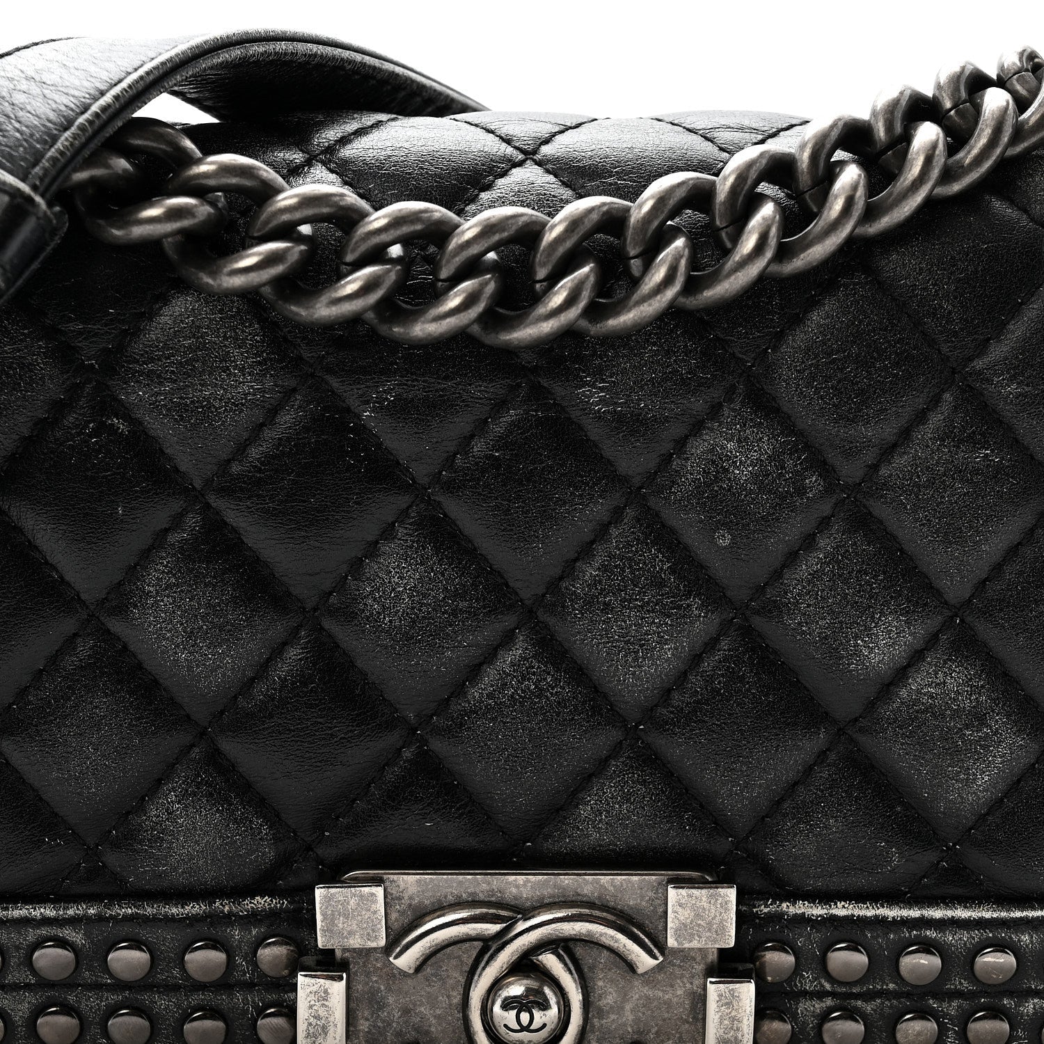 Faded Calfskin Quilted Small Studded Boy Flap Grey
