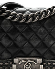 Faded Calfskin Quilted Small Studded Boy Flap Grey