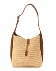 Raffia Calfskin Le 5 A 7 Small Hobo Natural Brick