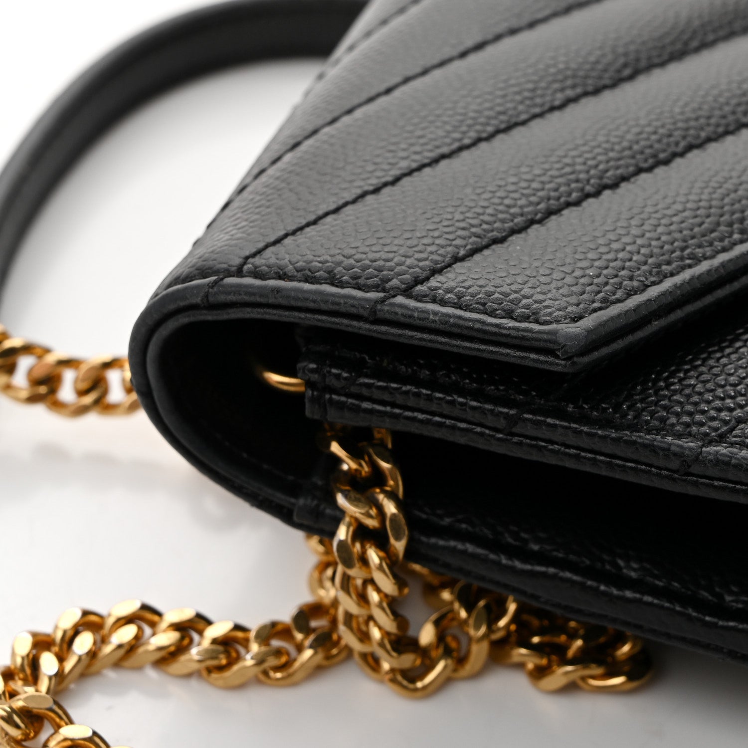 Grain De Poudre Matelasse Chevron Monogram Envelope Chain Wallet Black