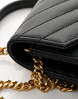Grain De Poudre Matelasse Chevron Monogram Envelope Chain Wallet Black