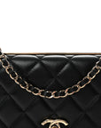 Lambskin Quilted Trendy CC Wallet On Chain WOC Black