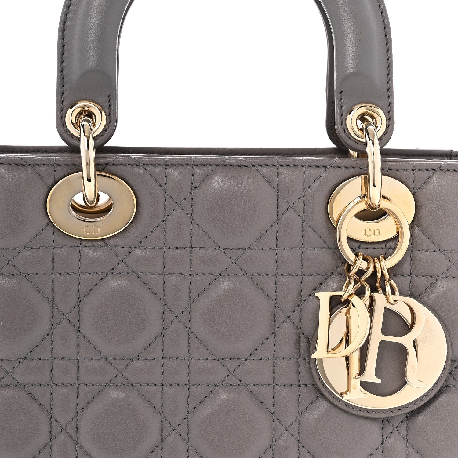 Lambskin Cannage Small Lady D1OR Grey