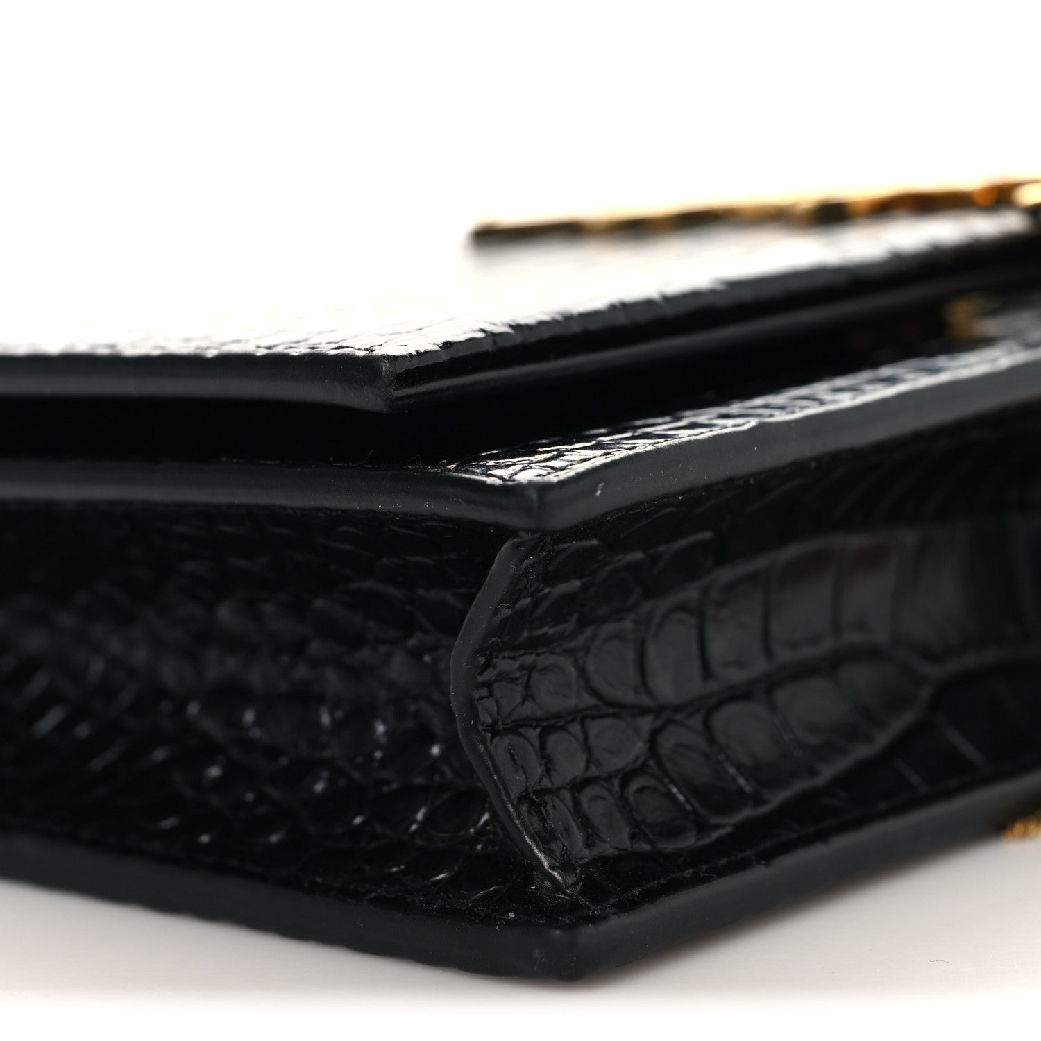 Calfskin Crocodile Embossed Kate Monogram Tassel Chain Wallet Black
