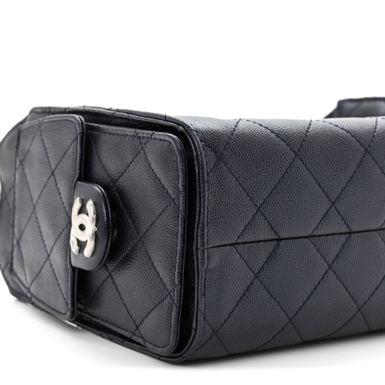 Metallic Caviar Quilted Mini CHNL 25 Handbag Dark Blue