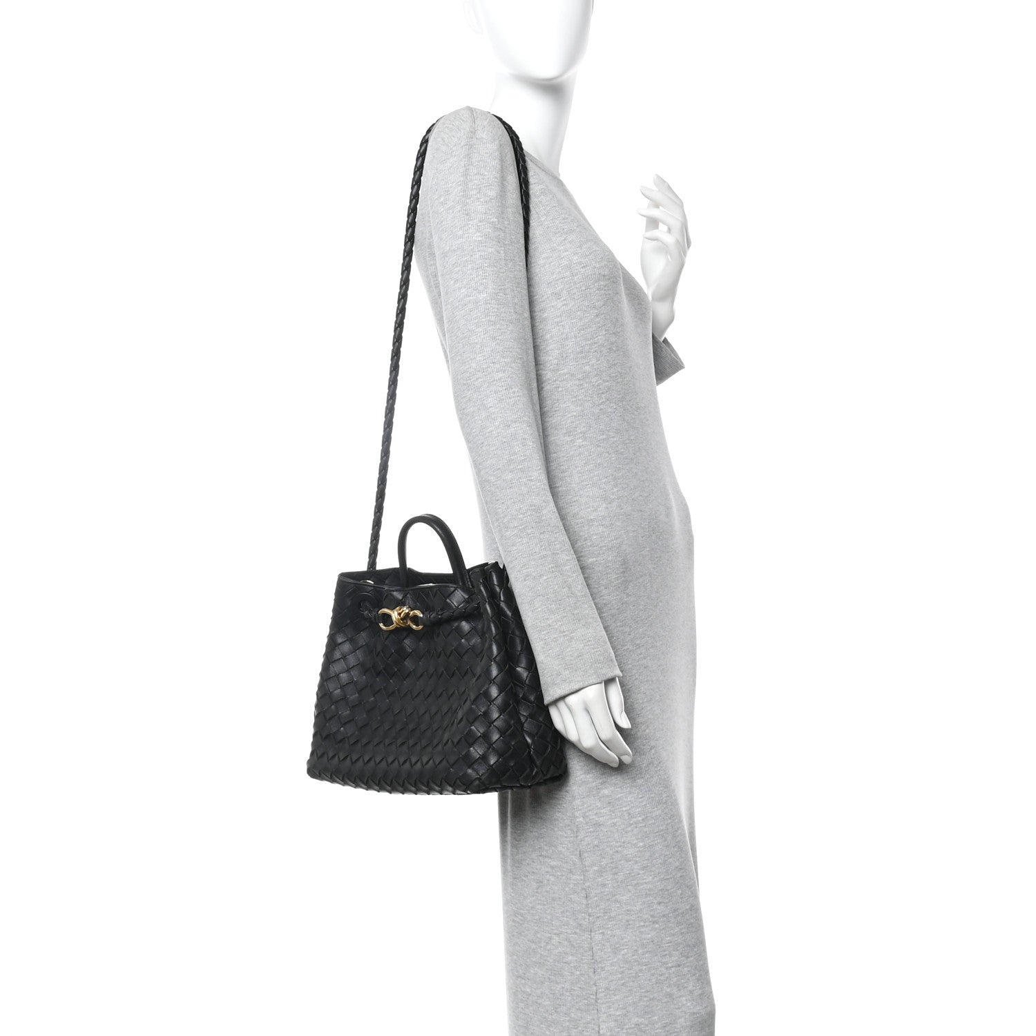 Nappa Intrecciato Medium Andiamo Shoulder Bag Black