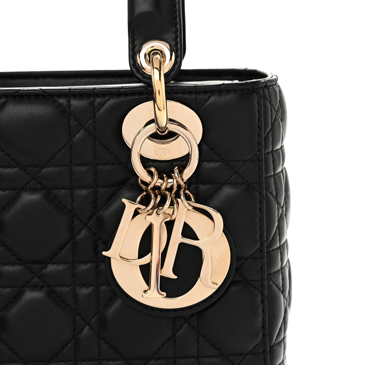 Lambskin Cannage Small Lucky Badges My Lady D1OR Black