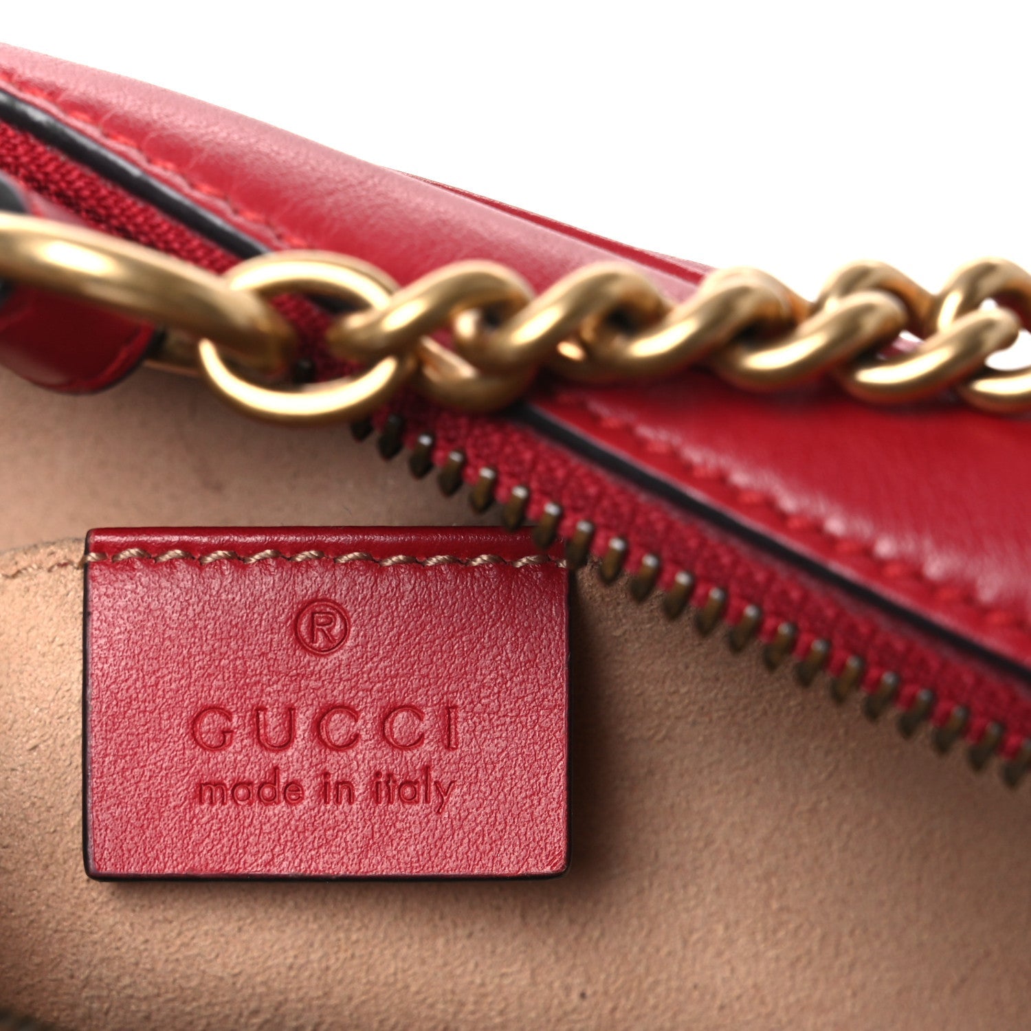 Calfskin Matelasse Mini GG Marmont Chain Shoulder Bag Hibiscus Red