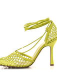 Mesh Nappa Stretch Ankle Tie Sandals 39 Kiwi
