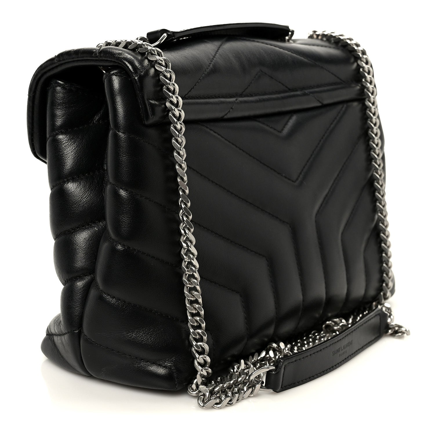 Calfskin Y Quilted Monogram Small Loulou Chain Satchel Black