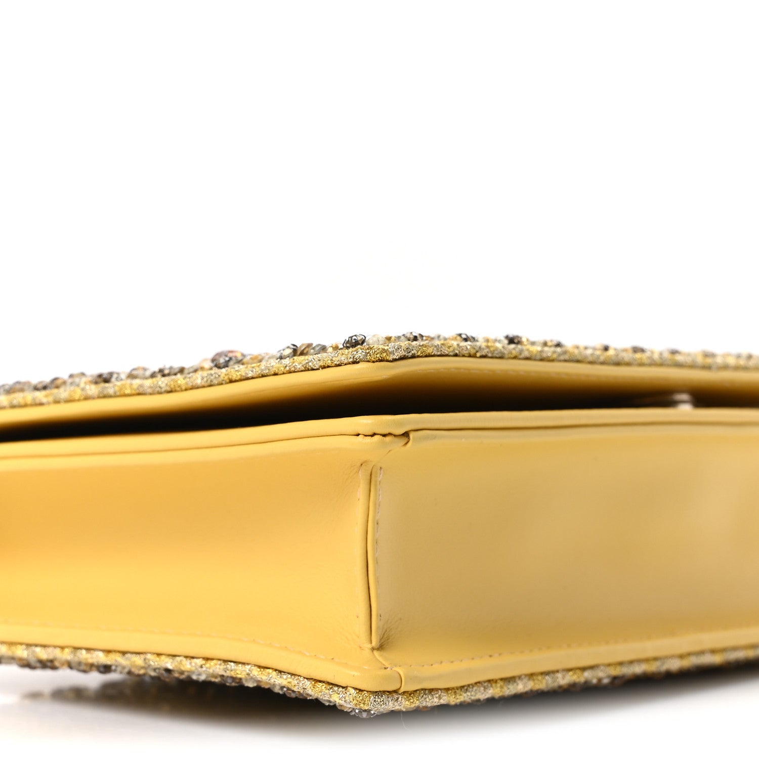 Calfskin Satin Bead Embroidery Lady D1OR Clutch Gold Yellow