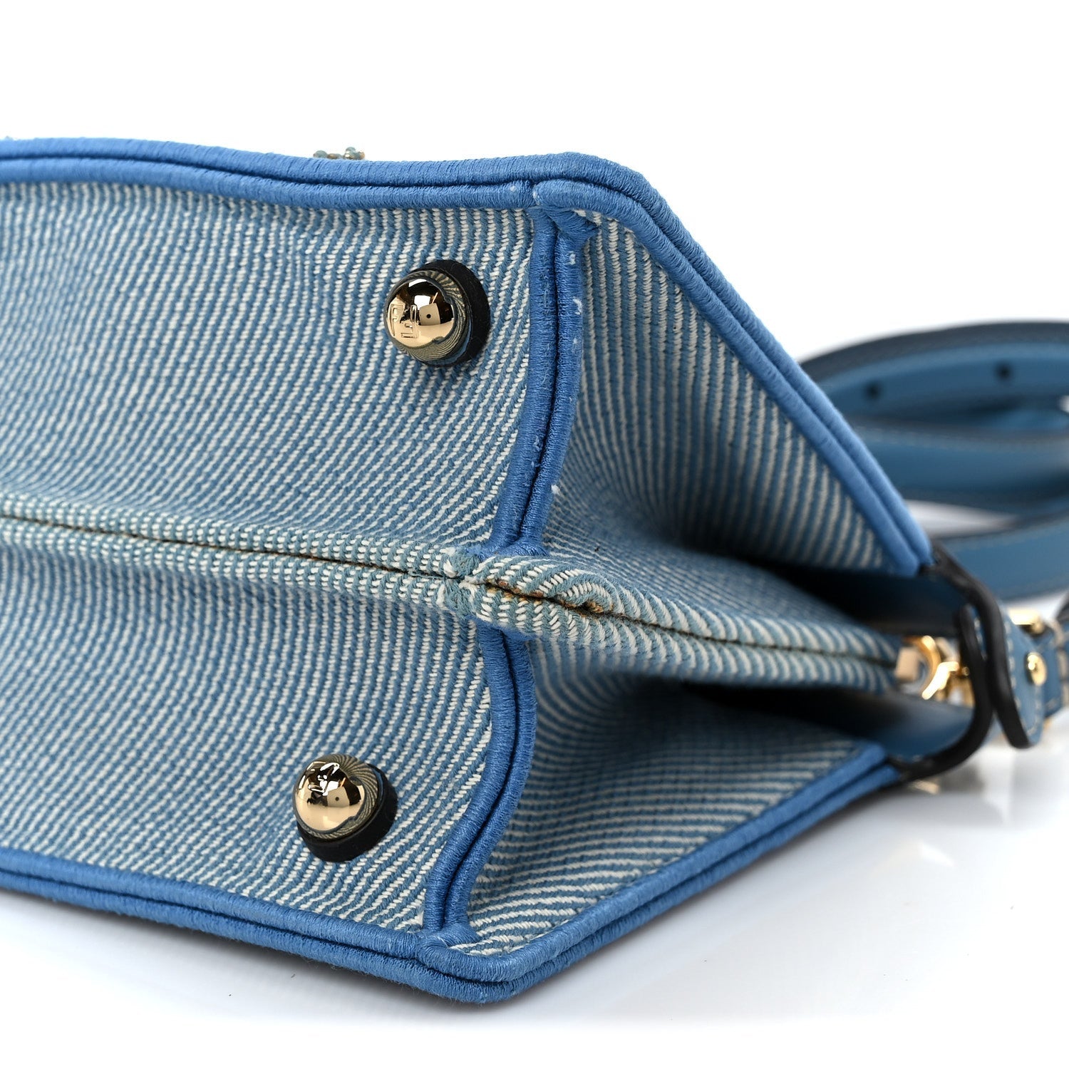 Woven Fabric Calfskin Floral Embroidered Petite Peekaboo I SEE U Satchel Blue
