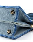 Woven Fabric Calfskin Floral Embroidered Petite Peekaboo I SEE U Satchel Blue