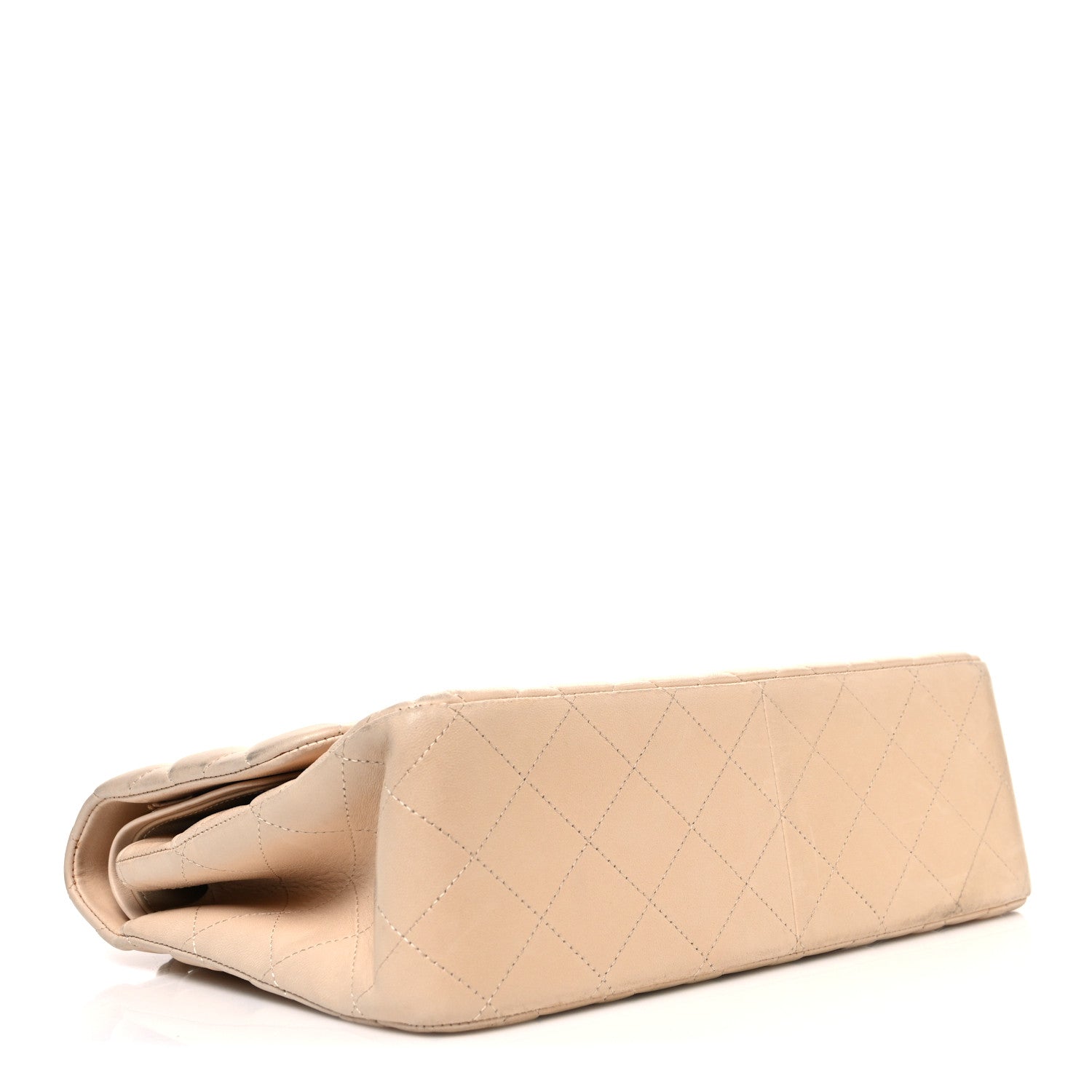 Lambskin Quilted Jumbo Double Flap Beige
