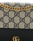 GG Supreme Monogram Textured Dollar Calfskin Mini GG Marmont Chain Wallet Beige Blue