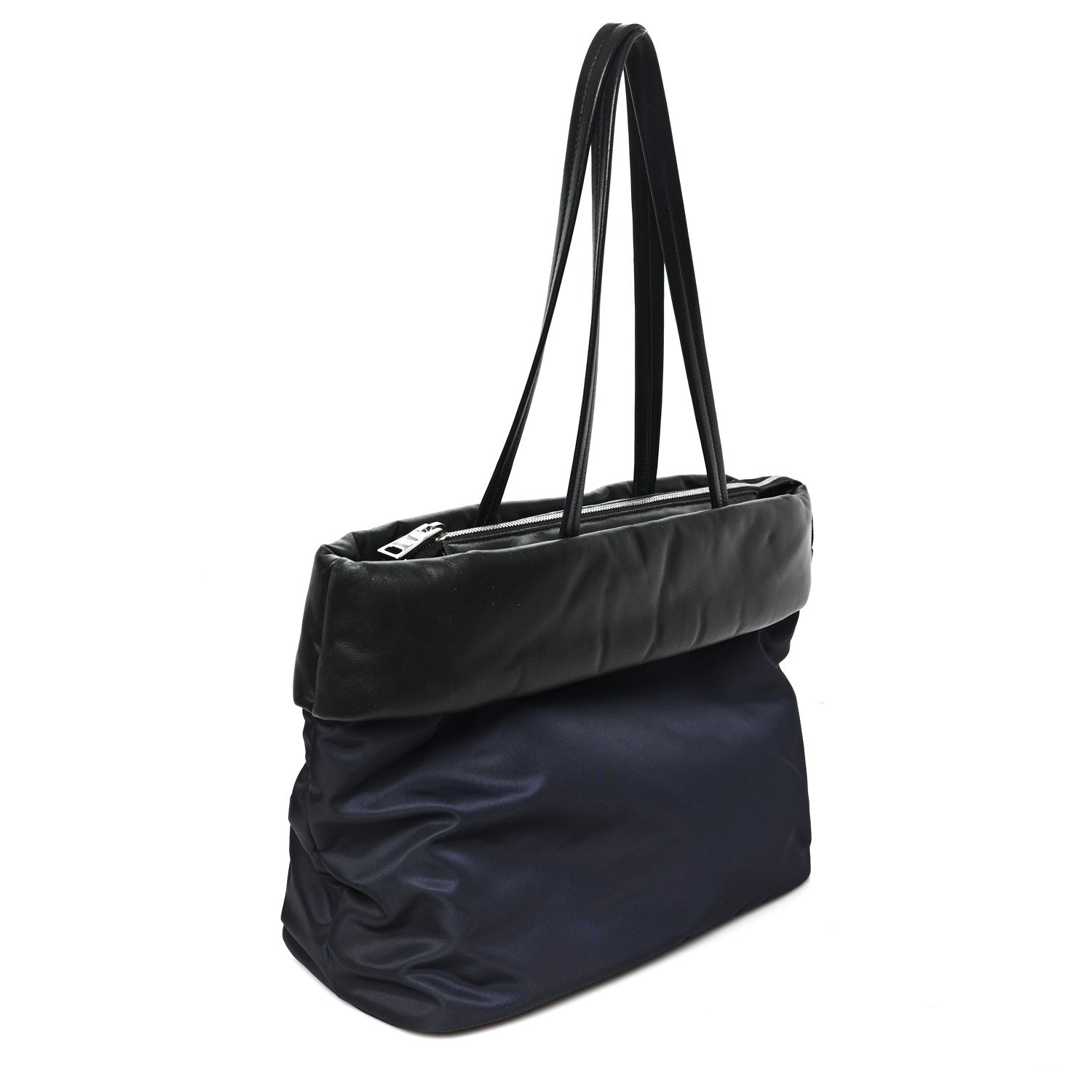 Nappa Nylon Soft Padded Shopping Tote Black Blue